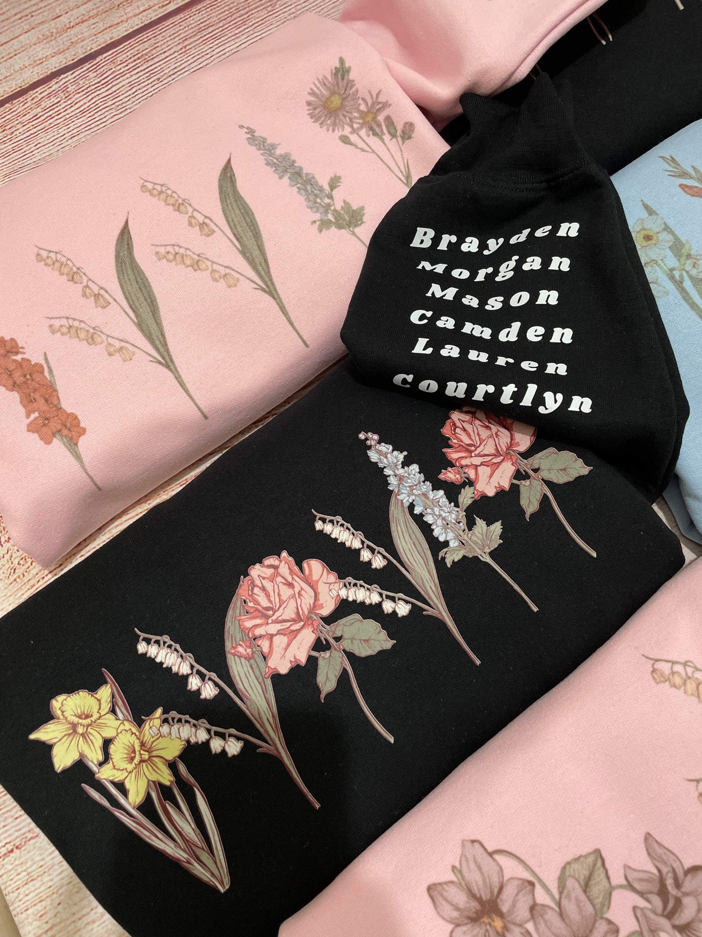 Birth month flower sweatshirts