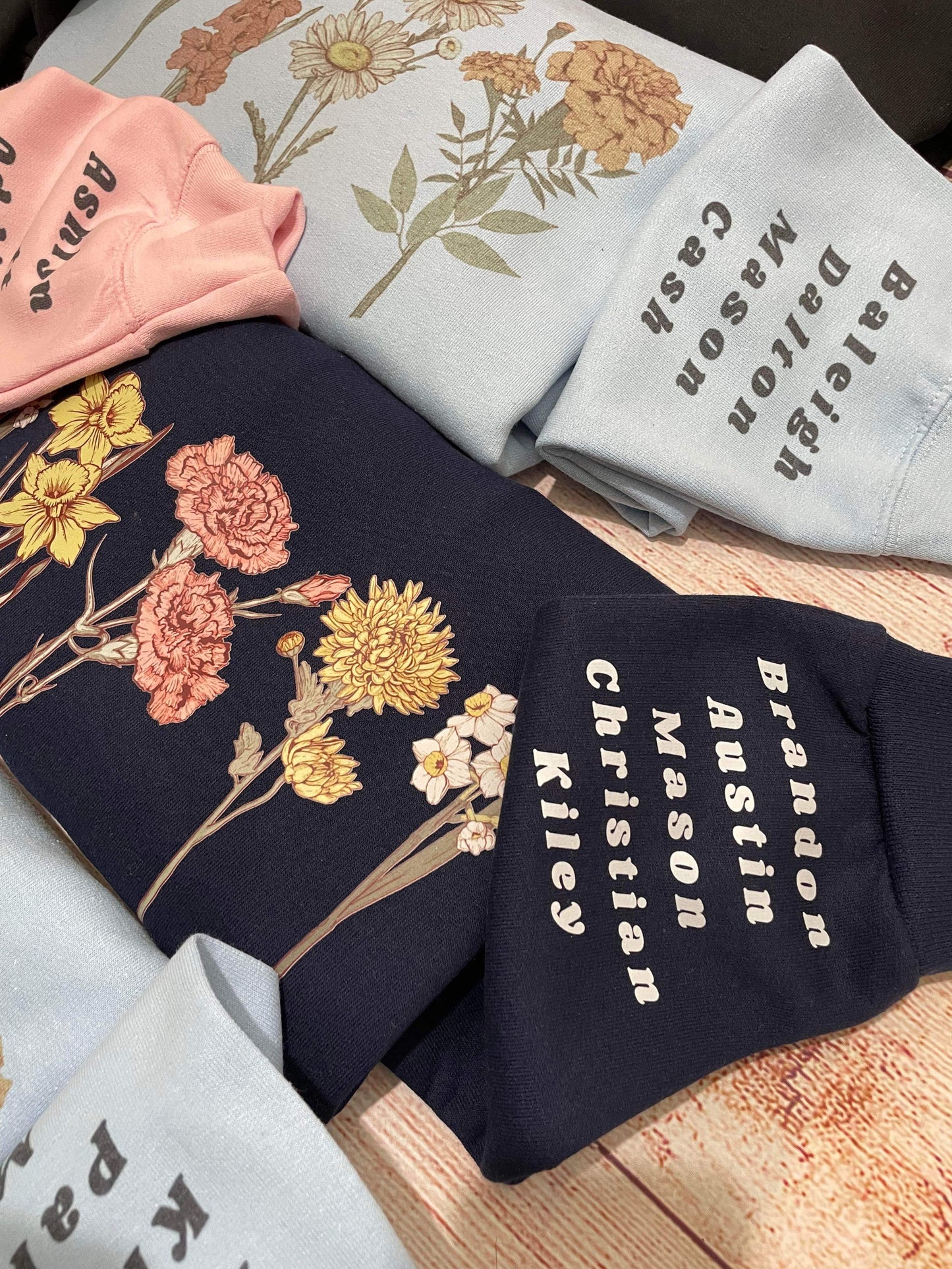 Birth month flower sweatshirts