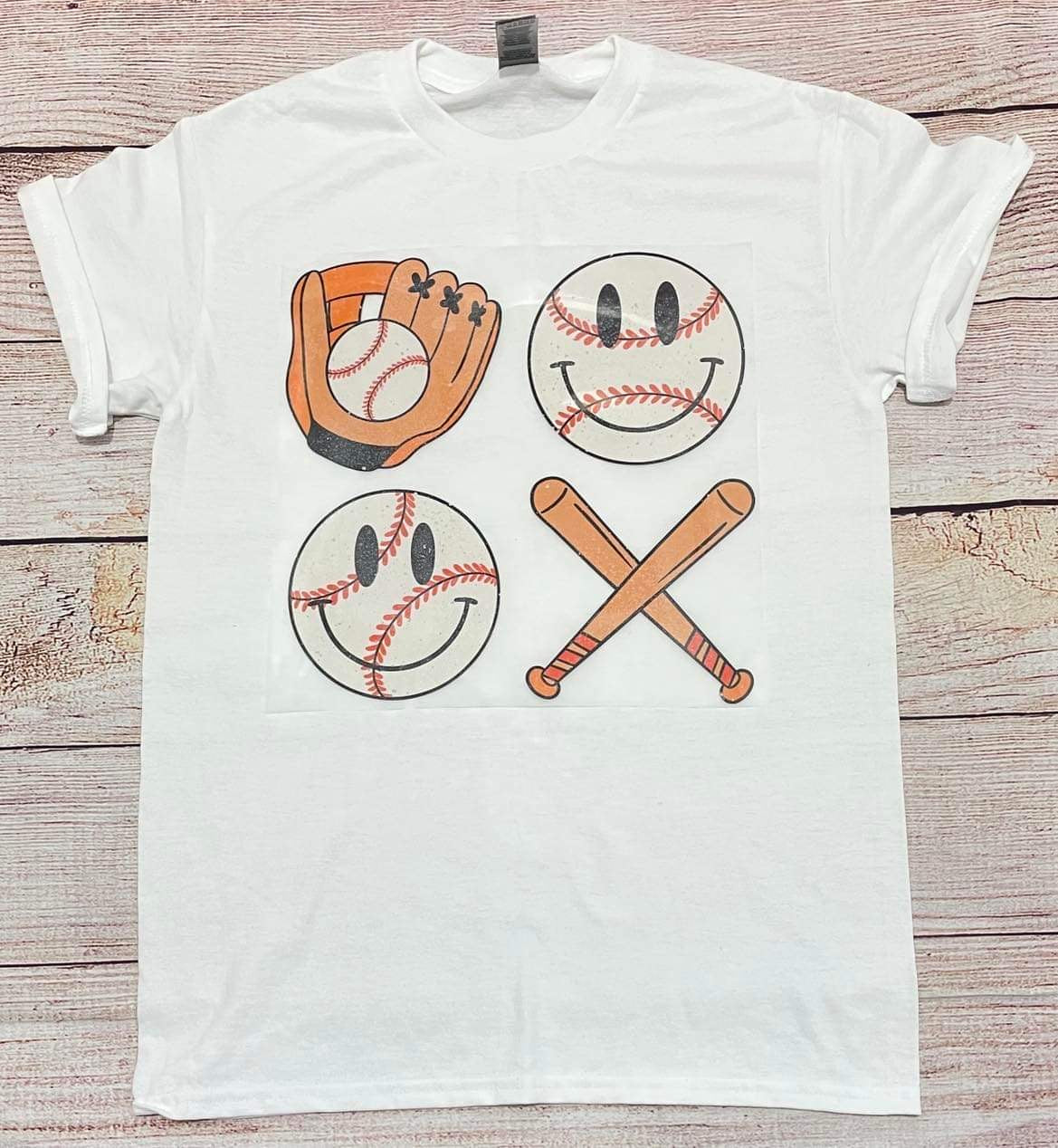 Retro Baseball smiles, gloves and bat T-shirt